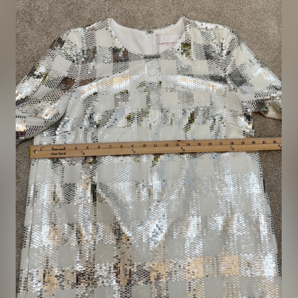 CAROLINA HERRERA Sequin Gingham Check Minidress w Long Sleeves - size 12 - NWT - Picture 11 of 15
